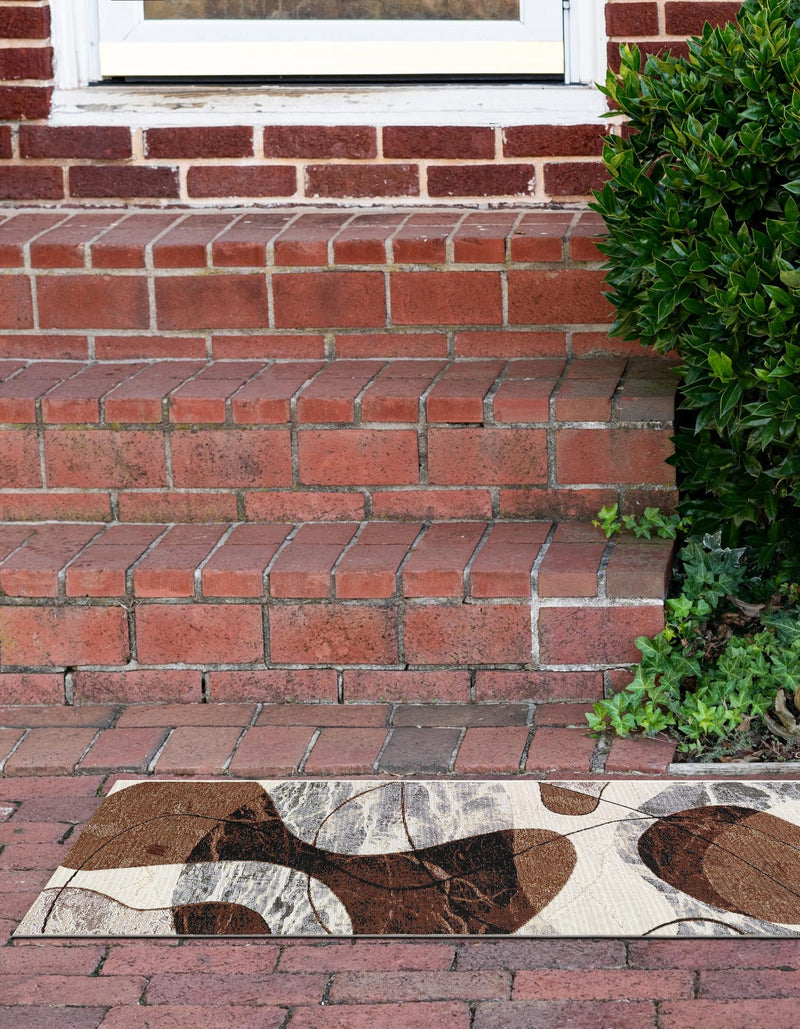 Urban Terrace Collection Area Rug - Garden Runner Brown and White lifestyle 27