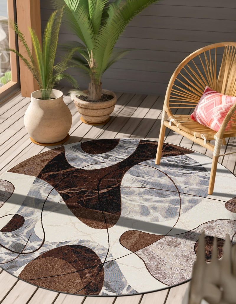 Urban Terrace Collection Area Rug - Garden Round Brown and White lifestyle 18