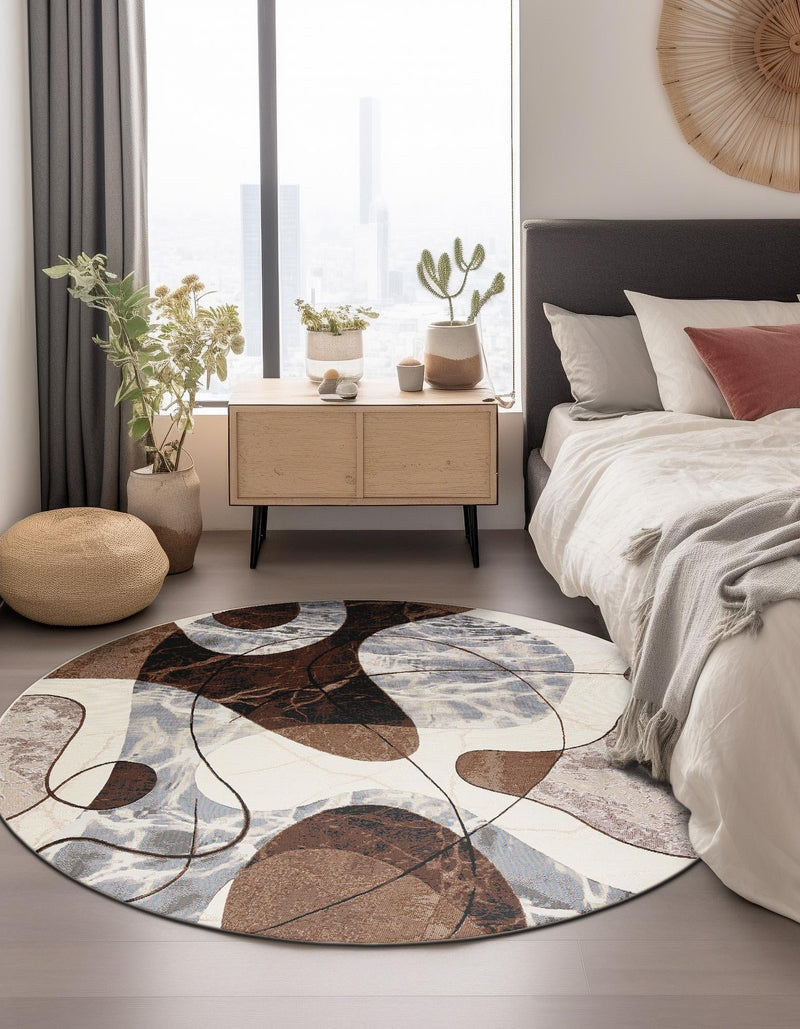 Urban Terrace Collection Area Rug - Garden Round Brown and White lifestyle 19