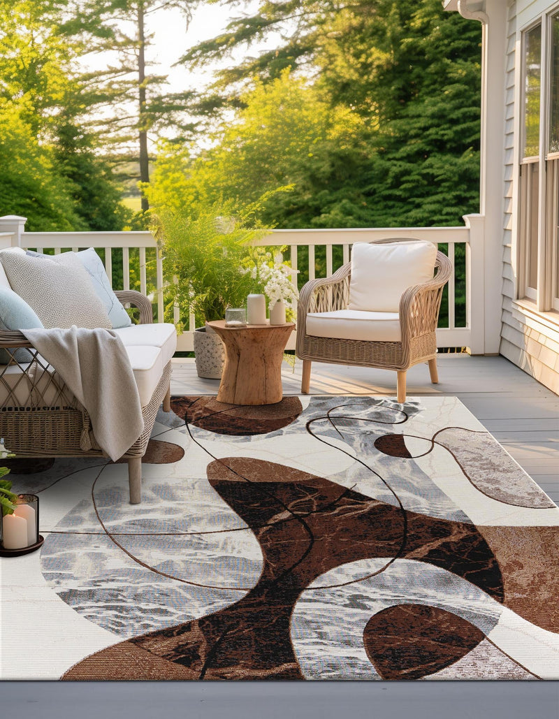 Urban Terrace Collection Area Rug - Garden Square Brown and White lifestyle 22