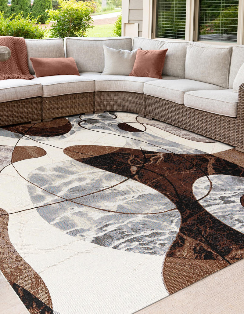 Urban Terrace Collection Area Rug - Garden Square Brown and White lifestyle 25