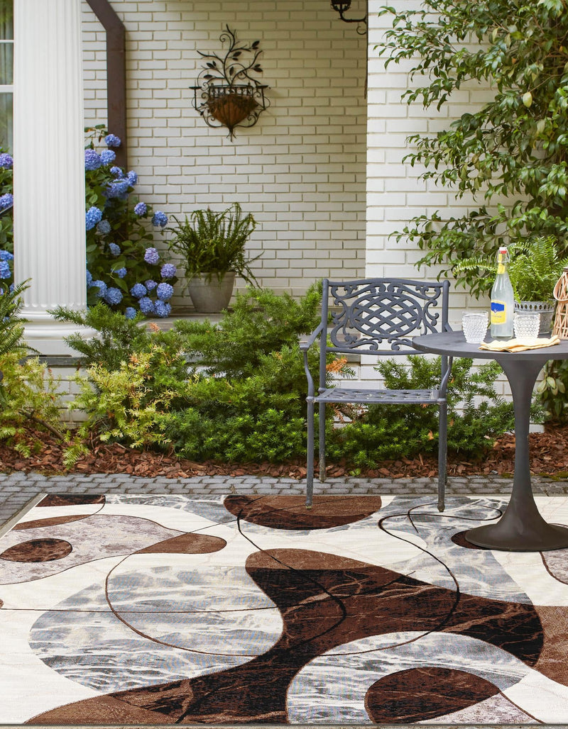 Urban Terrace Collection Area Rug - Garden Square Brown and White lifestyle 28