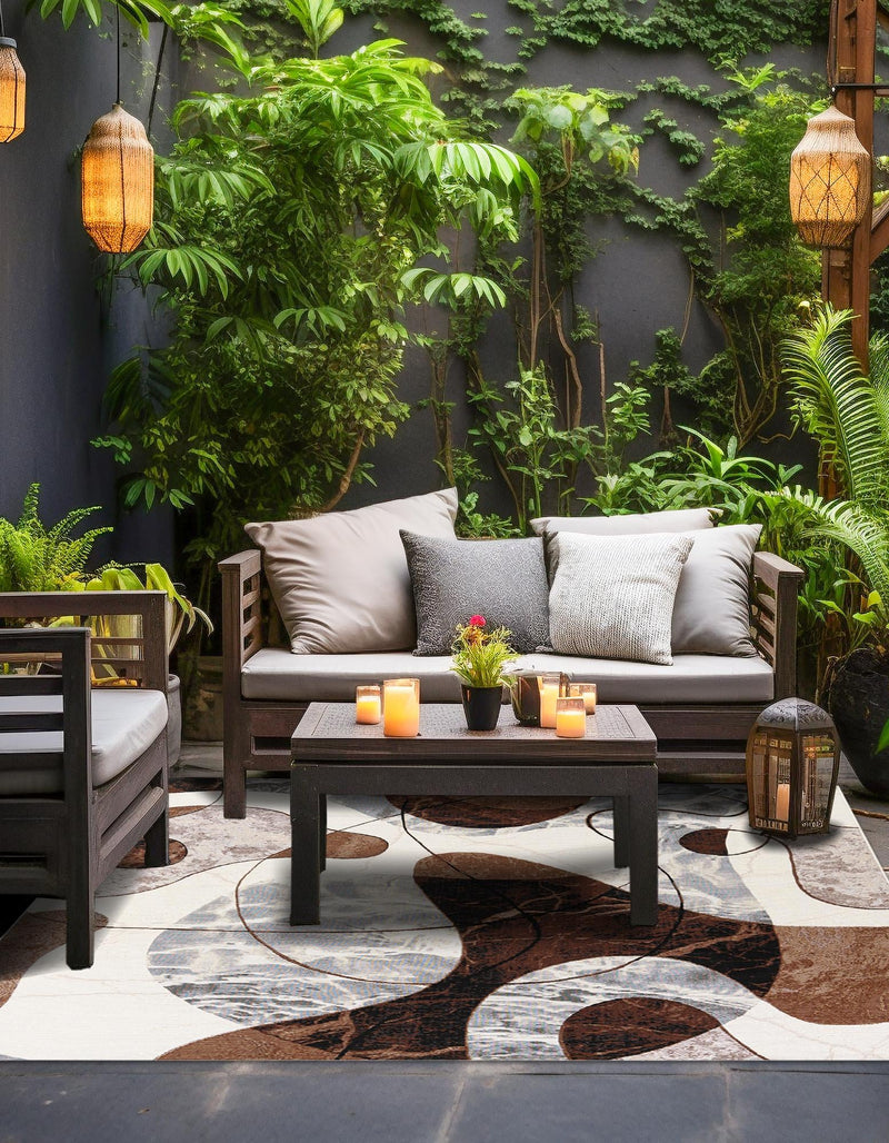 Urban Terrace Collection Area Rug - Garden Square Brown and White lifestyle 34