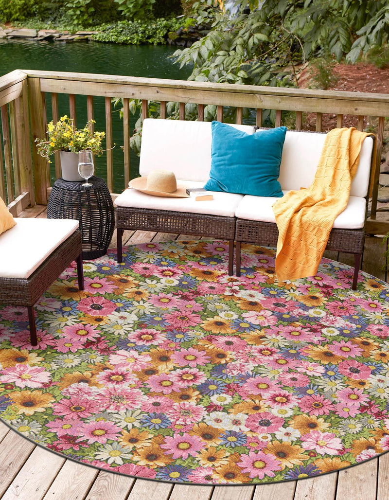 Seaside Blooms Collection Area Rug - Marseilles Round Multi lifestyle 11