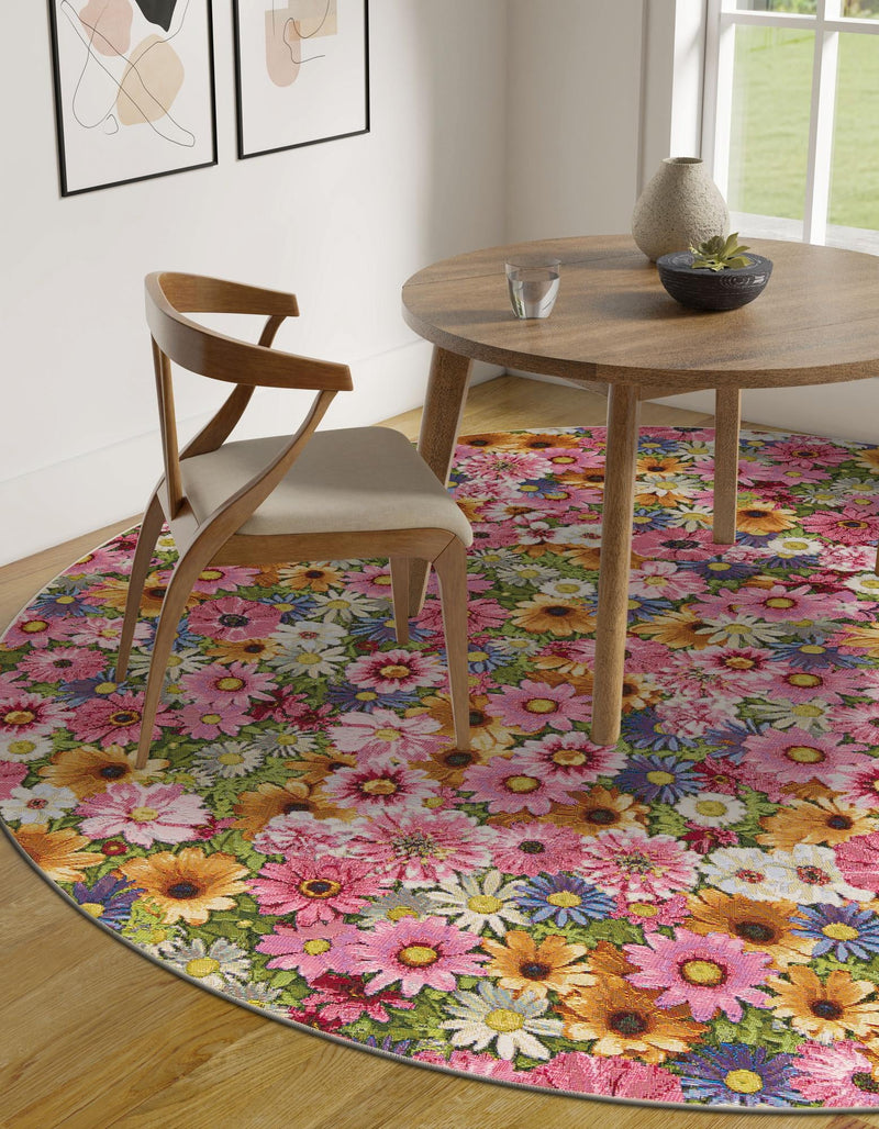 Seaside Blooms Collection Area Rug - Marseilles Round Multi lifestyle 16