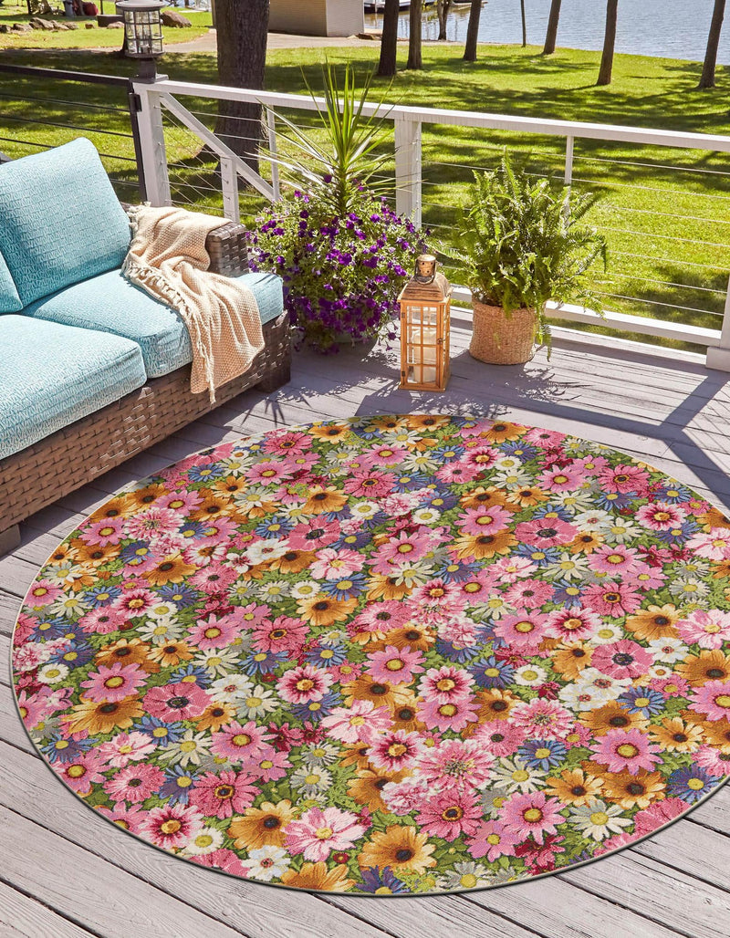 Seaside Blooms Collection Area Rug - Marseilles Round Multi lifestyle 19