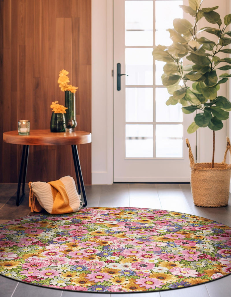 Seaside Blooms Collection Area Rug - Marseilles Round Multi lifestyle 22
