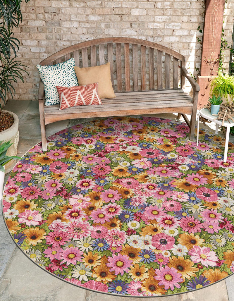 Seaside Blooms Collection Area Rug - Marseilles Round Multi lifestyle 25