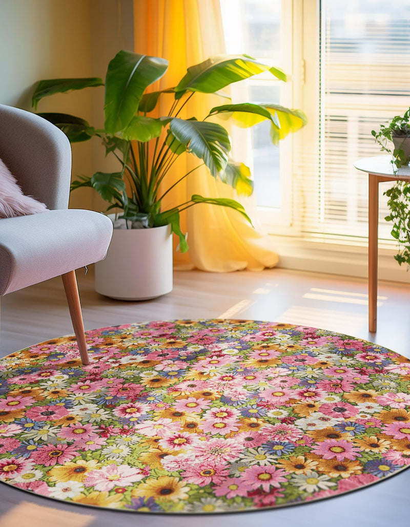 Seaside Blooms Collection Area Rug - Marseilles Round Multi lifestyle 26