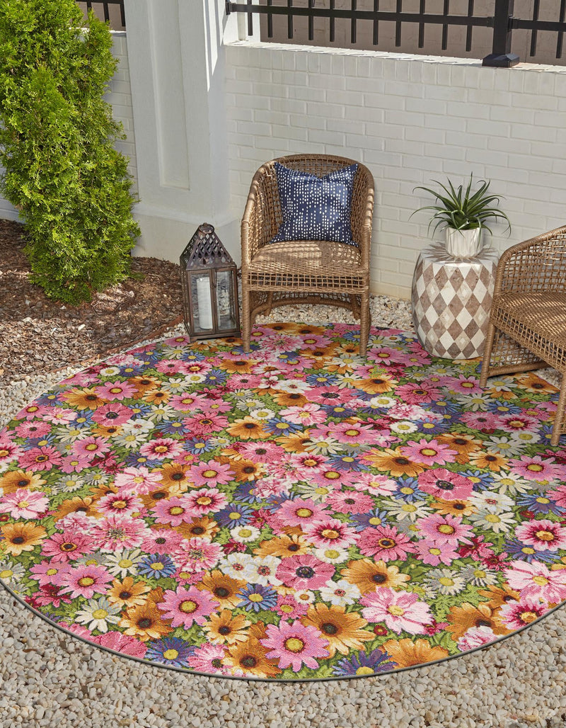Seaside Blooms Collection Area Rug - Marseilles Round Multi lifestyle 27