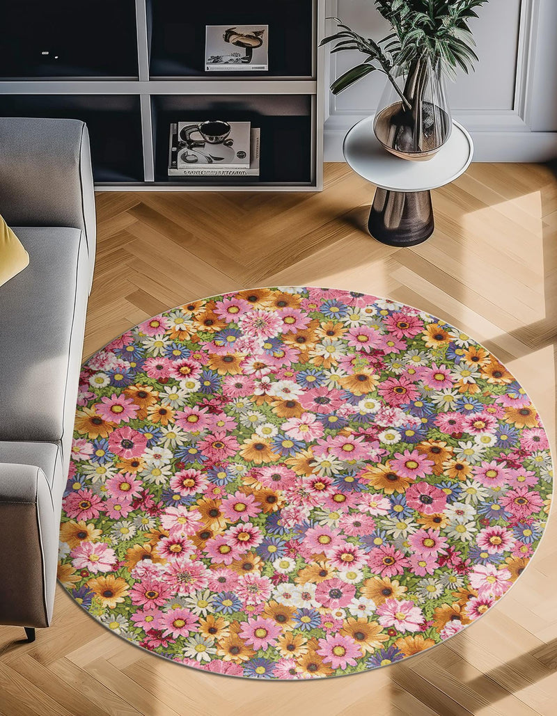 Seaside Blooms Collection Area Rug - Marseilles Round Multi lifestyle 28