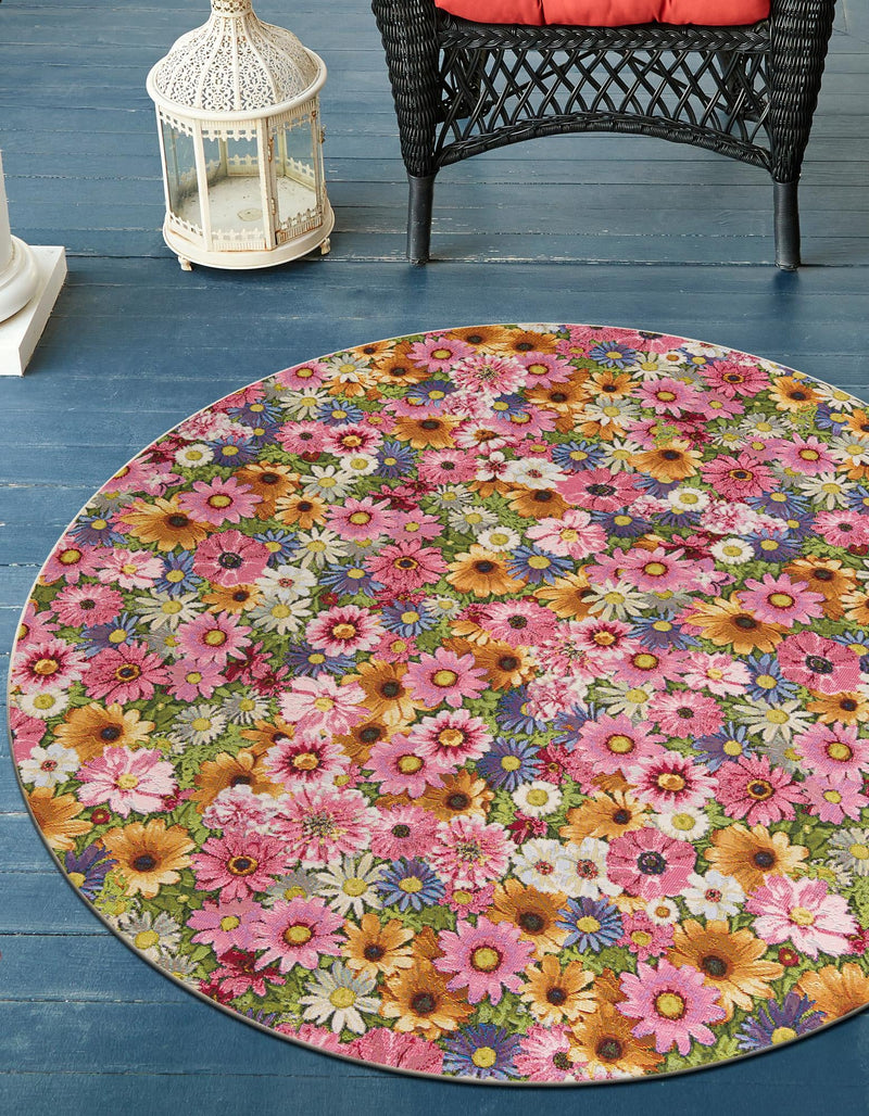 Seaside Blooms Collection Area Rug - Marseilles Round Multi lifestyle 29