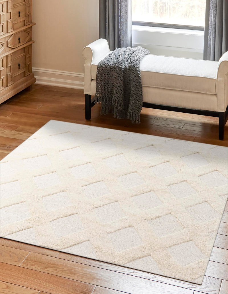 Trellis Wool Collection Area Rug - Vineyard Square Ivory lifestyle 8