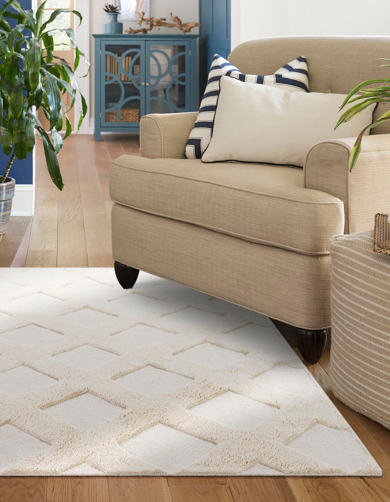 Trellis Wool Collection Area Rug - Vineyard Square Ivory lifestyle 12