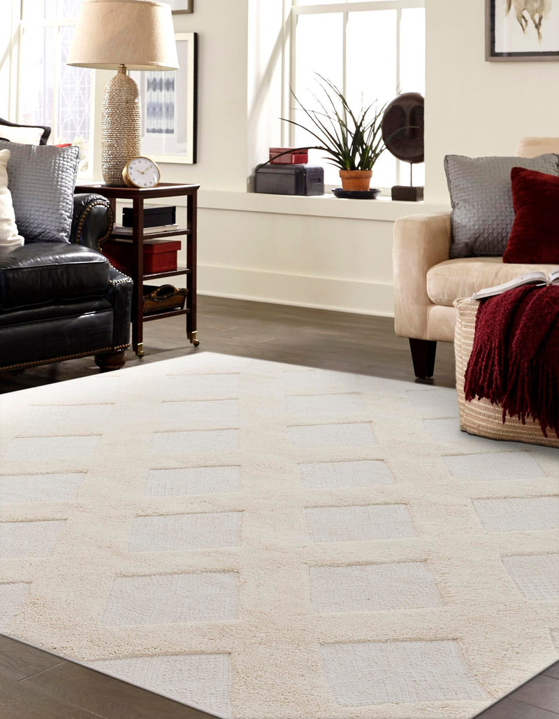 Trellis Wool Collection Area Rug - Vineyard Square Ivory lifestyle 14