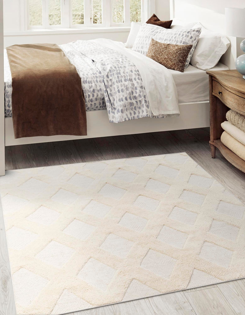 Trellis Wool Collection Area Rug - Vineyard Square Ivory lifestyle 16