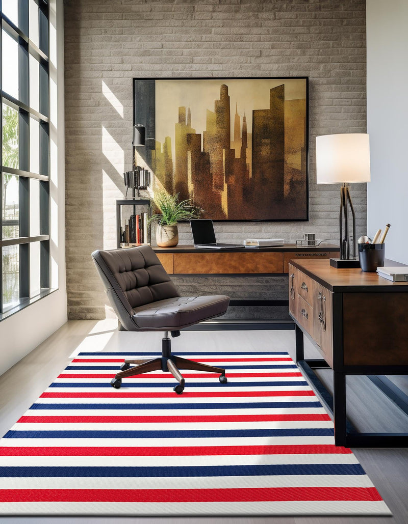 Serene Bay Outdoor Collection Area Rug - Tranquil Rectangle Navy Bue and Red lifestyle 5