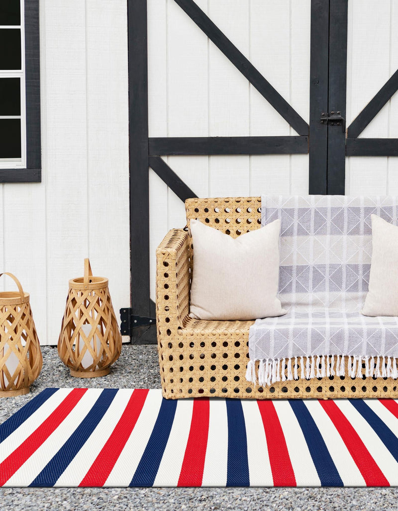 Serene Bay Outdoor Collection Area Rug - Tranquil Rectangle Navy Bue and Red lifestyle 7