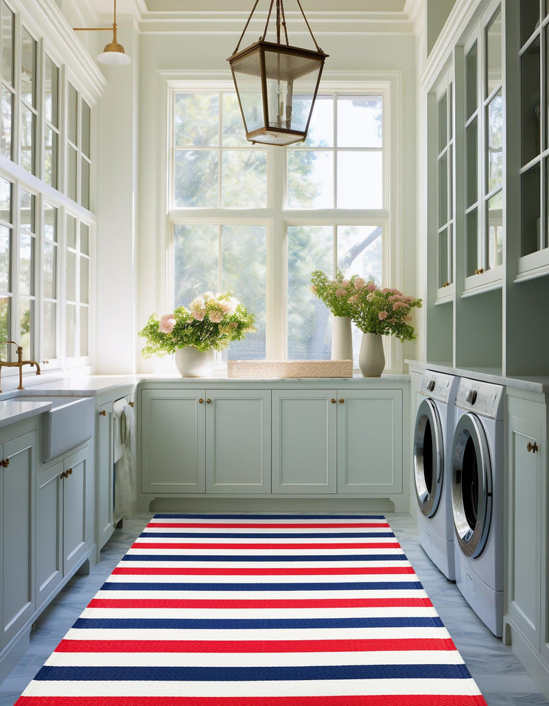 Serene Bay Outdoor Collection Area Rug - Tranquil Rectangle Navy Bue and Red lifestyle 9