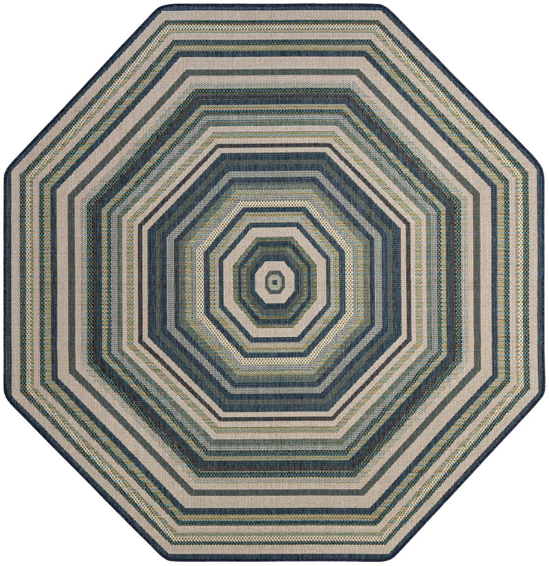 Coastal Terrace Collection Area Rug - Seashell Octagon Blue lifestyle 64