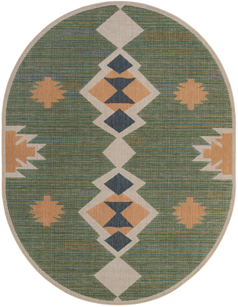 Coastal Terrace Collection Area Rug - Oceanview Oval Green lifestyle 38