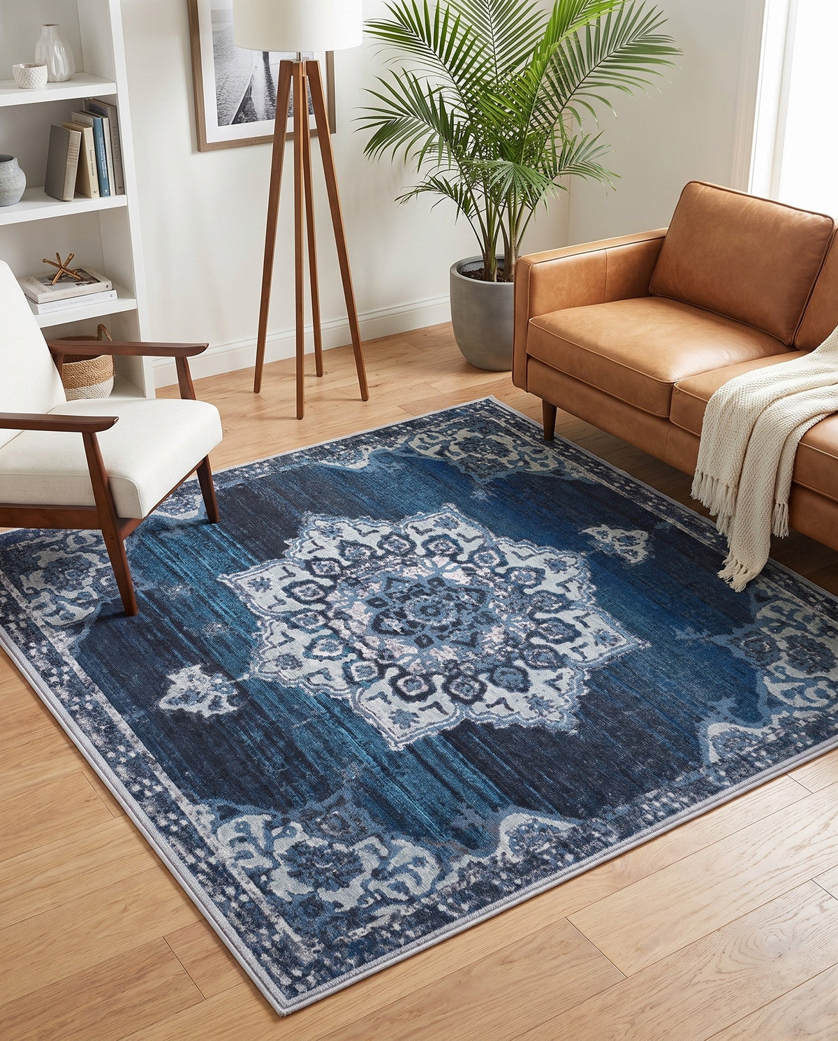 Baroque Era Collection Area Rug - Versailles (Navy Blue) Square Navy Blue lifestyle 37