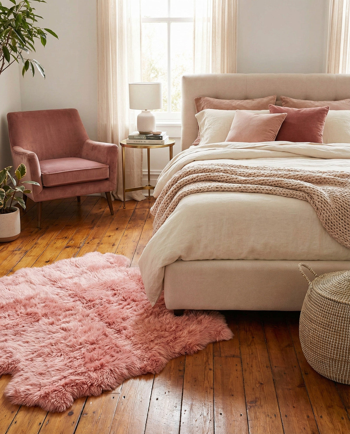 Arctic Lambskin Luxe Collection Area Rug - Tundra Square Pink lifestyle 147