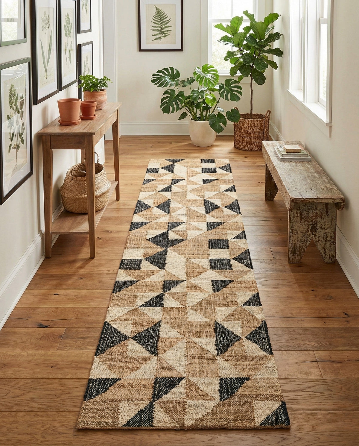Benares Handwoven Jute Collection Area Rug - Sarnath Runner Beige and Black lifestyle 37