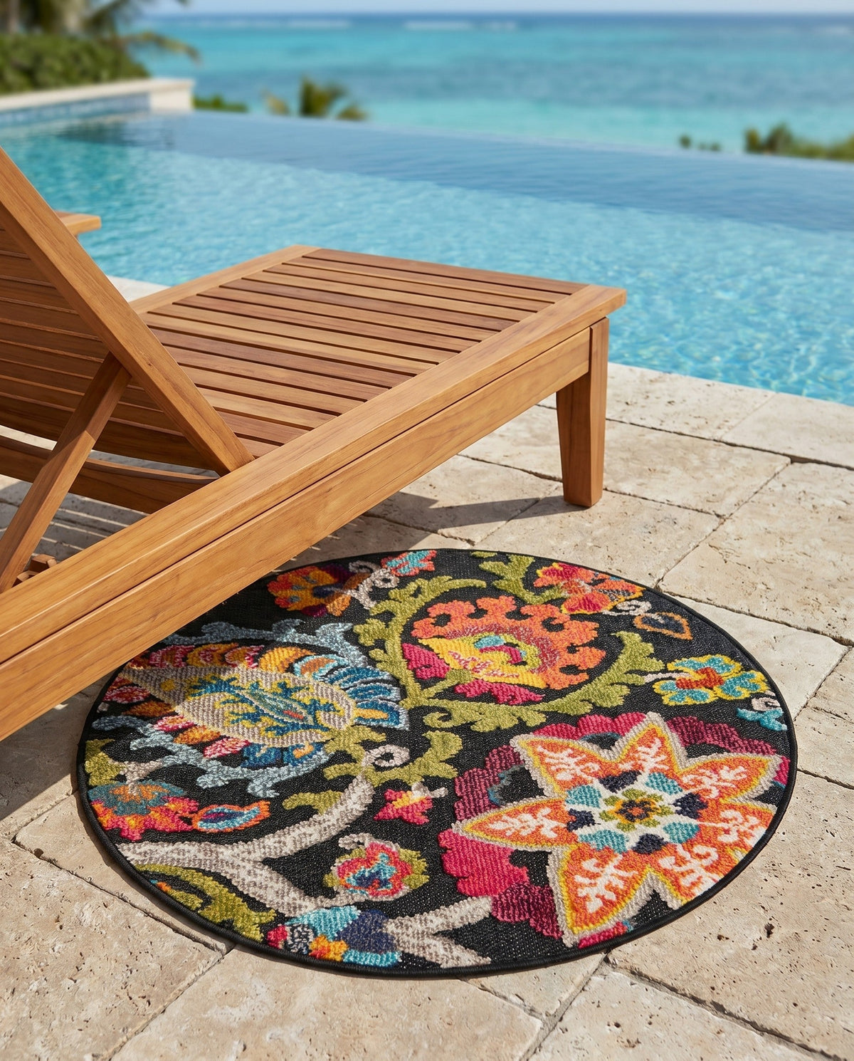 Outdoor Marrakesh Collection Area Rug - Fes Round Multi Black lifestyle 181