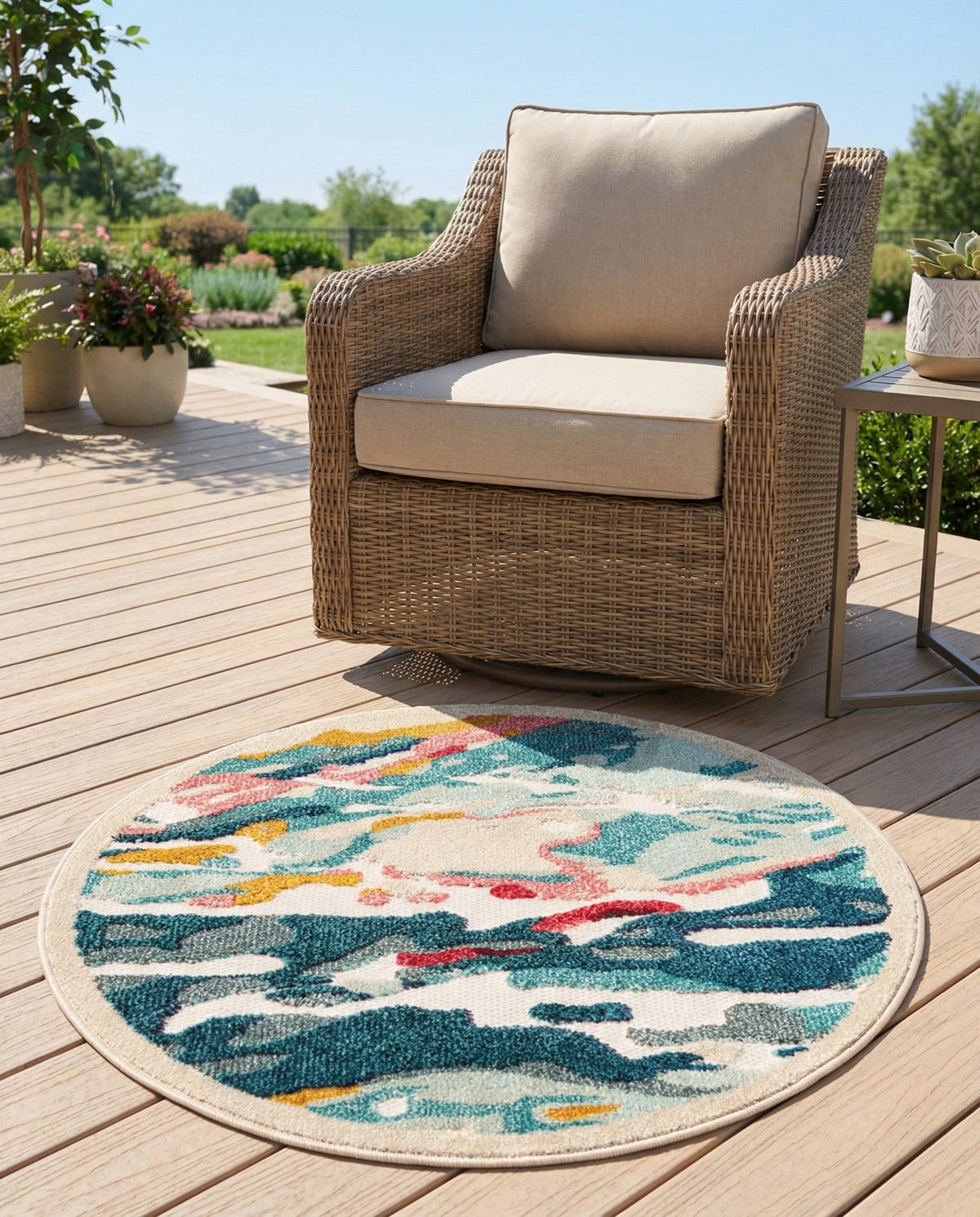 Outdoor Marrakesh Collection Area Rug - Meknes Round Multi lifestyle 98
