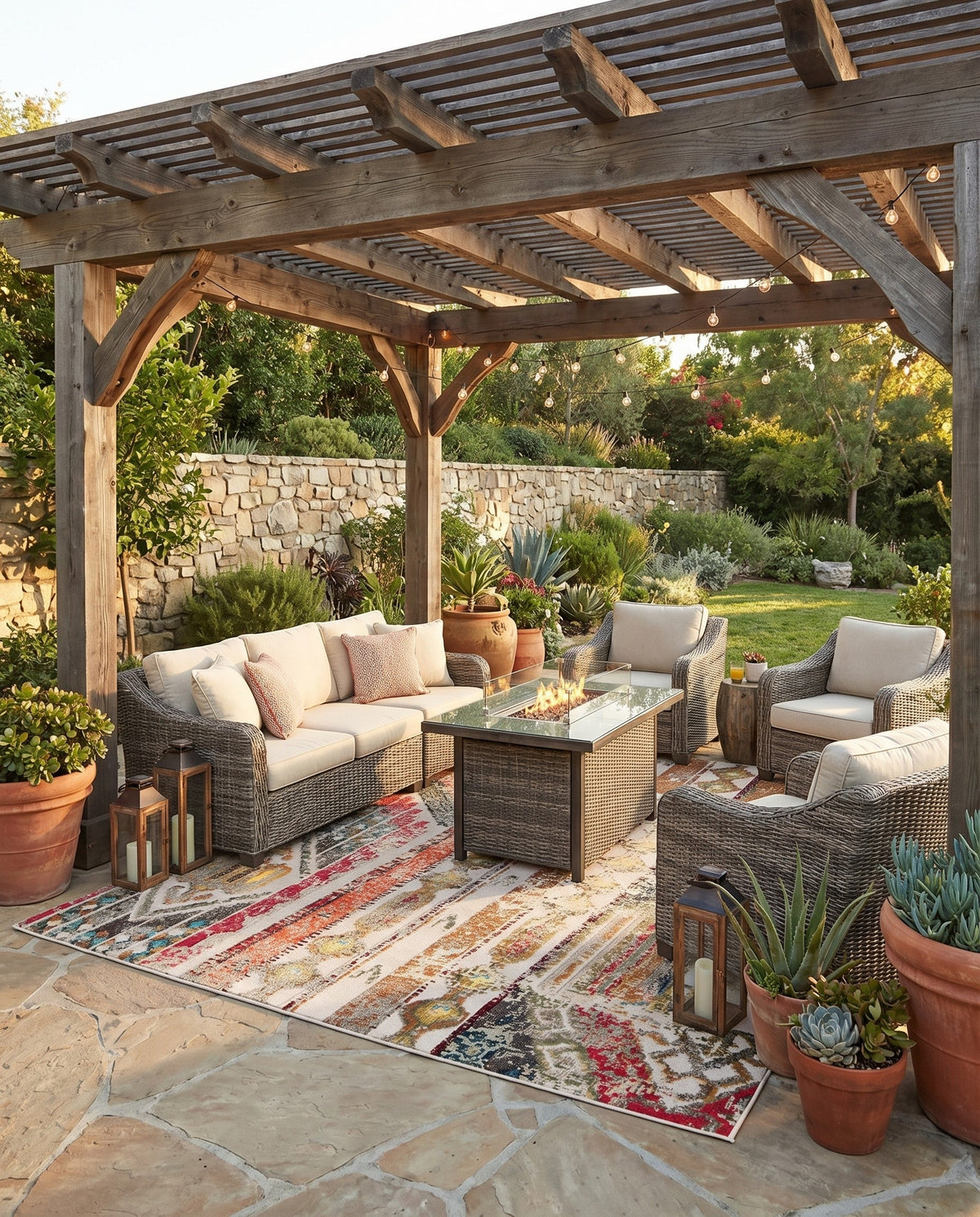 Outdoor Marrakesh Collection Area Rug - Agadir Square Multi Beige lifestyle 173