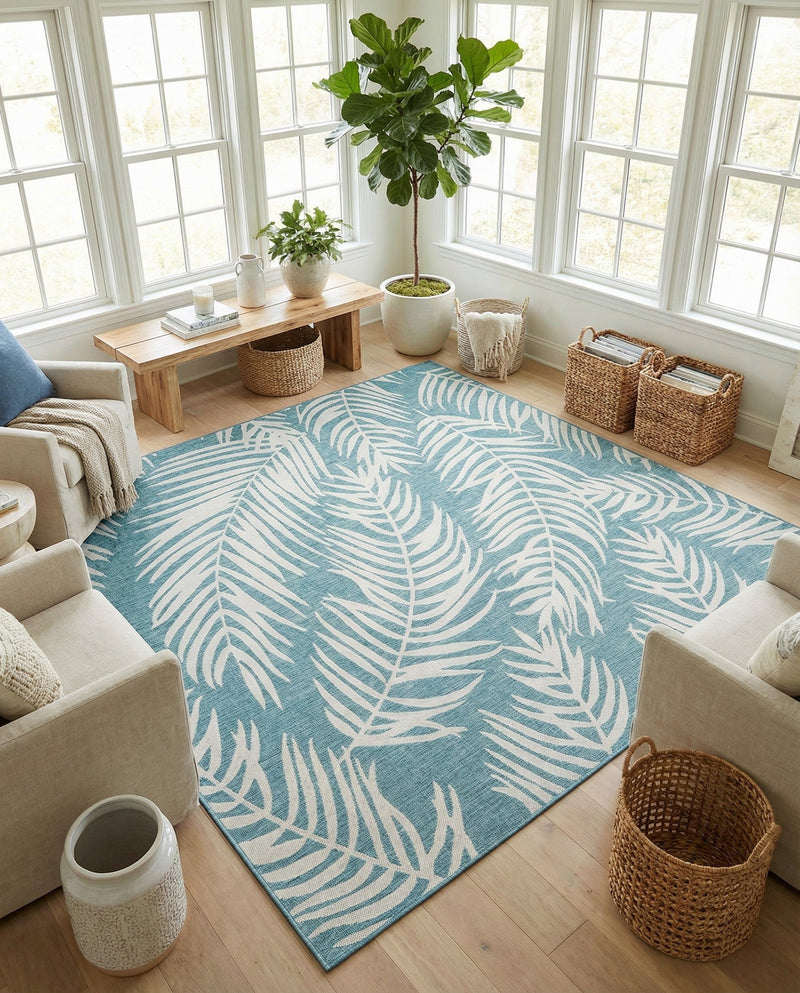 Seaside Blooms Collection Area Rug - Verdure (Light Aqua) Square Light Aqua  lifestyle 43