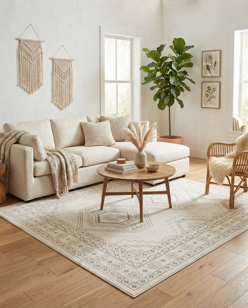 Savannah Elegance Collection Area Rug -  Tybee (Ivory) Square Ivory  lifestyle 68