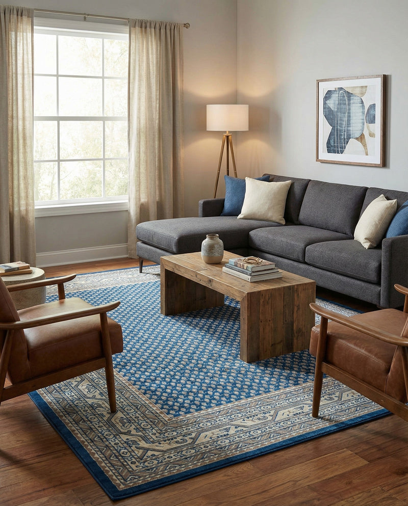 Soho Elegance Collection Area Rug -  Mercer (Blue) Rectangle Blue  lifestyle 12