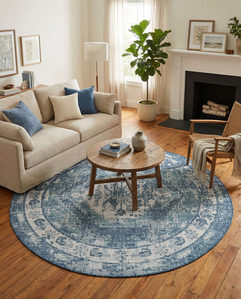 Patio Heritage Collection Area Rug -  Augusta (Blue) Round Blue  lifestyle 57
