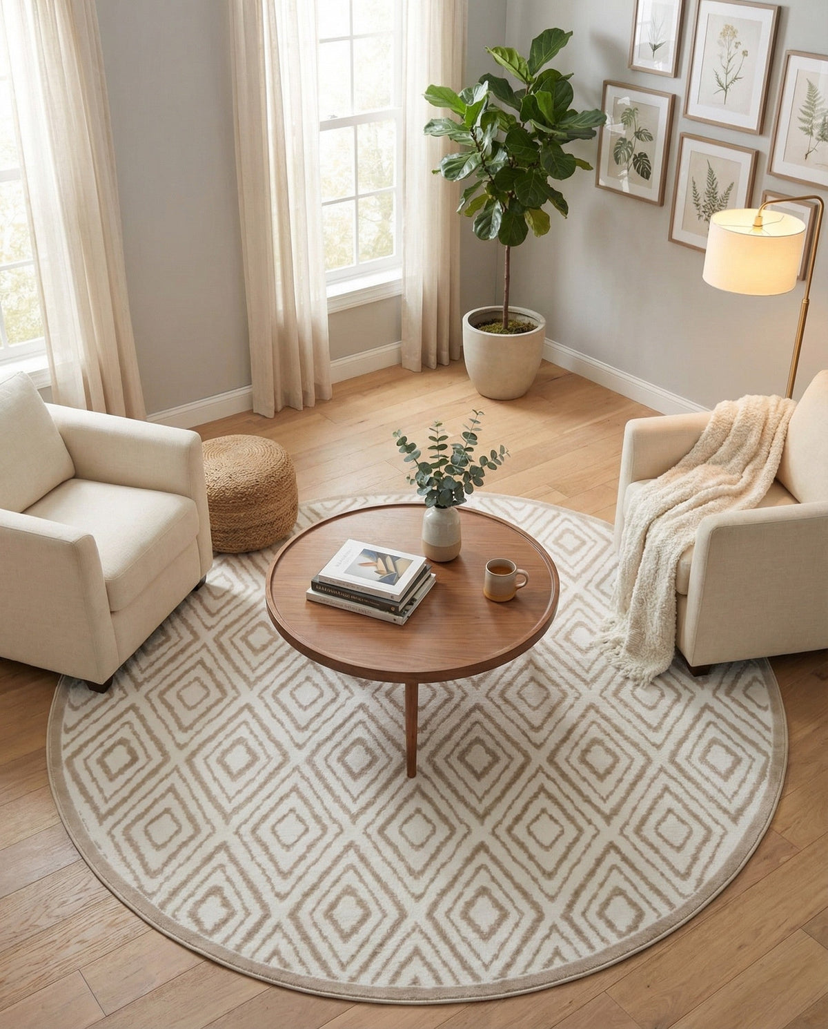 Sanctuary Retreat Collection Area Rug -  Oasis Round Snow White  lifestyle 133