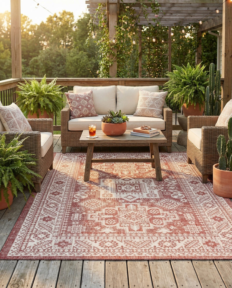 Tribal Terrace Treasures Collection Area Rug -  Incan Isle (Rust Red) Rectangle Rust Red  lifestyle 8