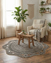 Woven Seaside Jute Collection Area Rug - Nantucket Round Black and White  lifestyle 8