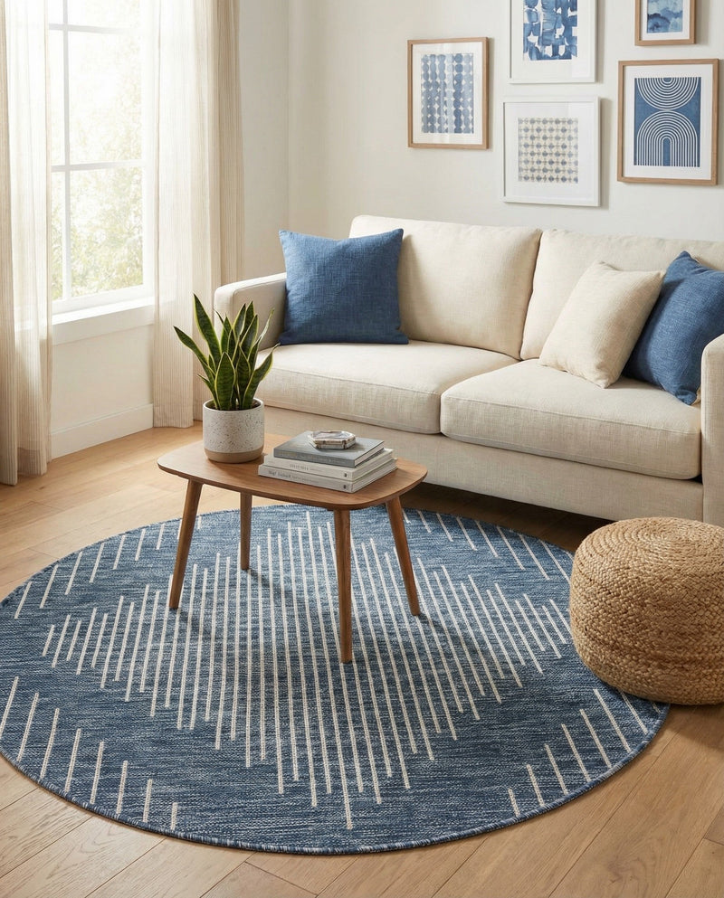 Urban Terrace Collection Area Rug -  Chelsea (Blue) Round Blue  lifestyle 16