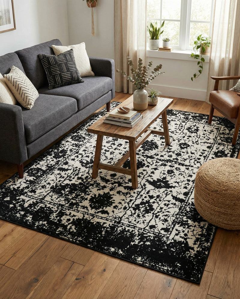 Cascade Range Collection Area Rug -  Shasta (Black and White) Rectangle Black and White  lifestyle 24