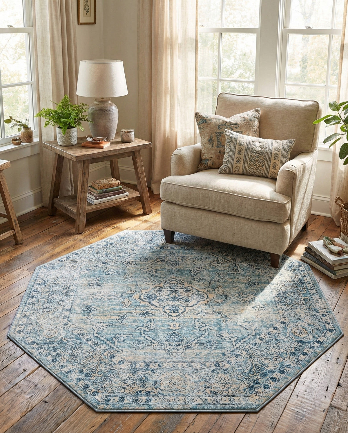 Coastal Haven Collection Area Rug -  Marina Octagon Blue  lifestyle 150