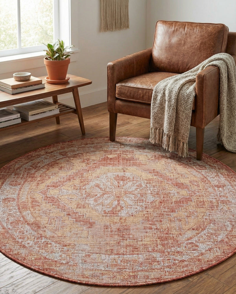 Patio Heritage Collection Area Rug -  Augusta (Rust Red) Round Rust Red  lifestyle 35