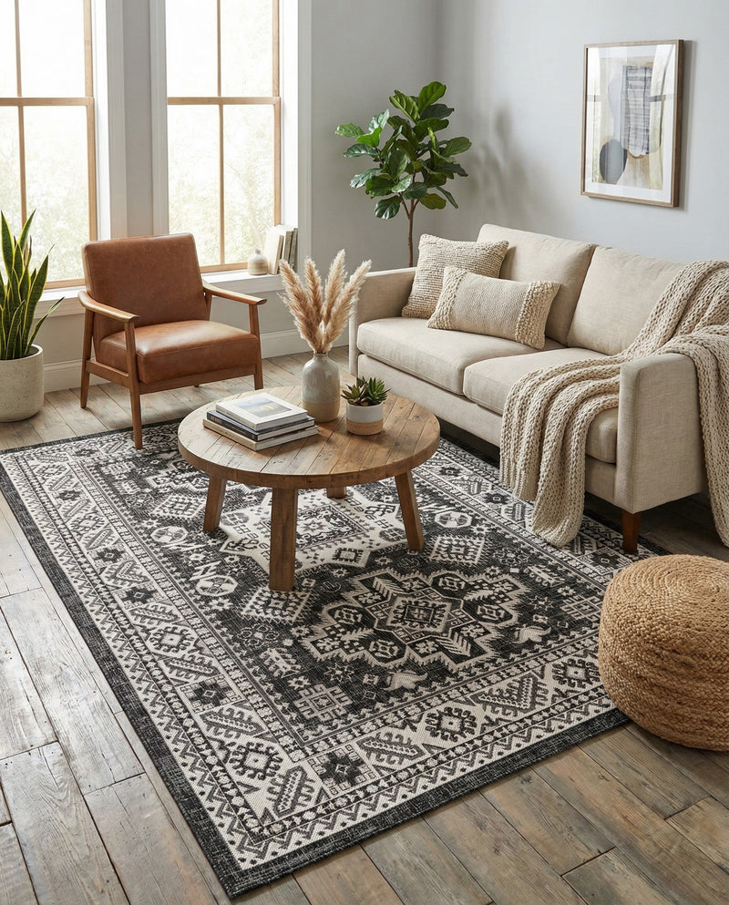 Tribal Terrace Treasures Collection Area Rug -  Incan Isle (Charcoal Gray) Rectangle Charcoal Gray  lifestyle 26