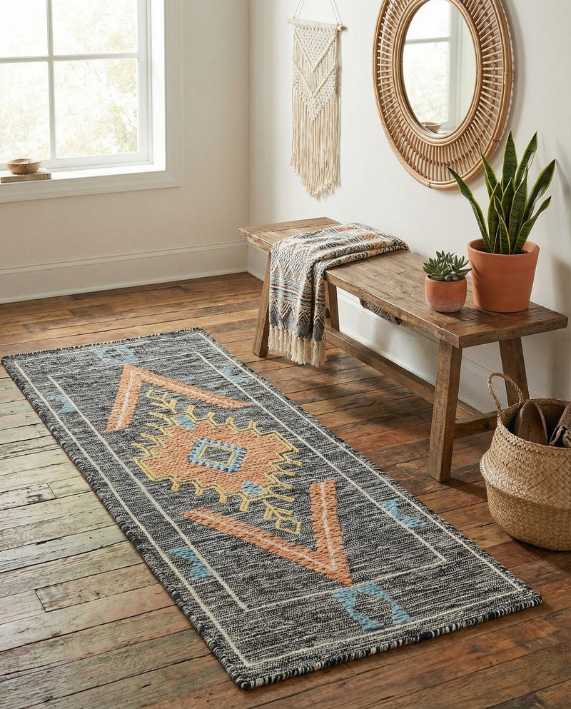 Caspian Wool Collection Area Rug - Ephesus Runner Charcoal Gray  lifestyle 42