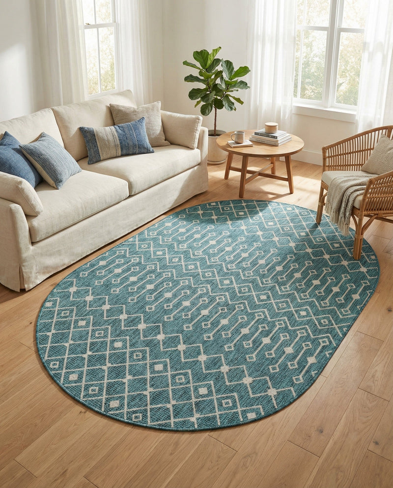 Savannah Pergola Collection Area Rug -  Pergola (Teal) Oval Teal  lifestyle 63
