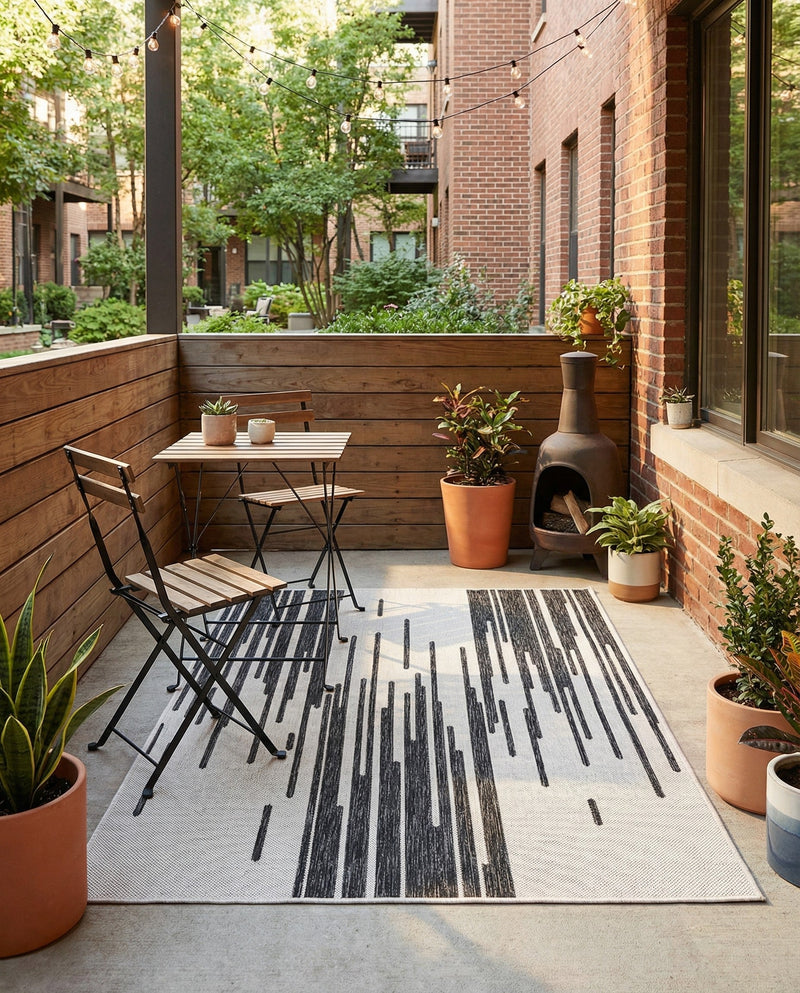 Urban Terrace Collection Area Rug -  Riverside Rectangle Black and White  lifestyle 10