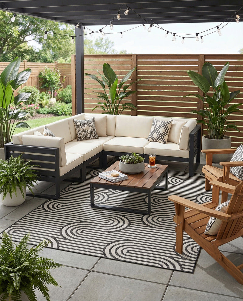 Urban Terrace Collection Area Rug -  Uptown Rectangle Black and White  lifestyle 20
