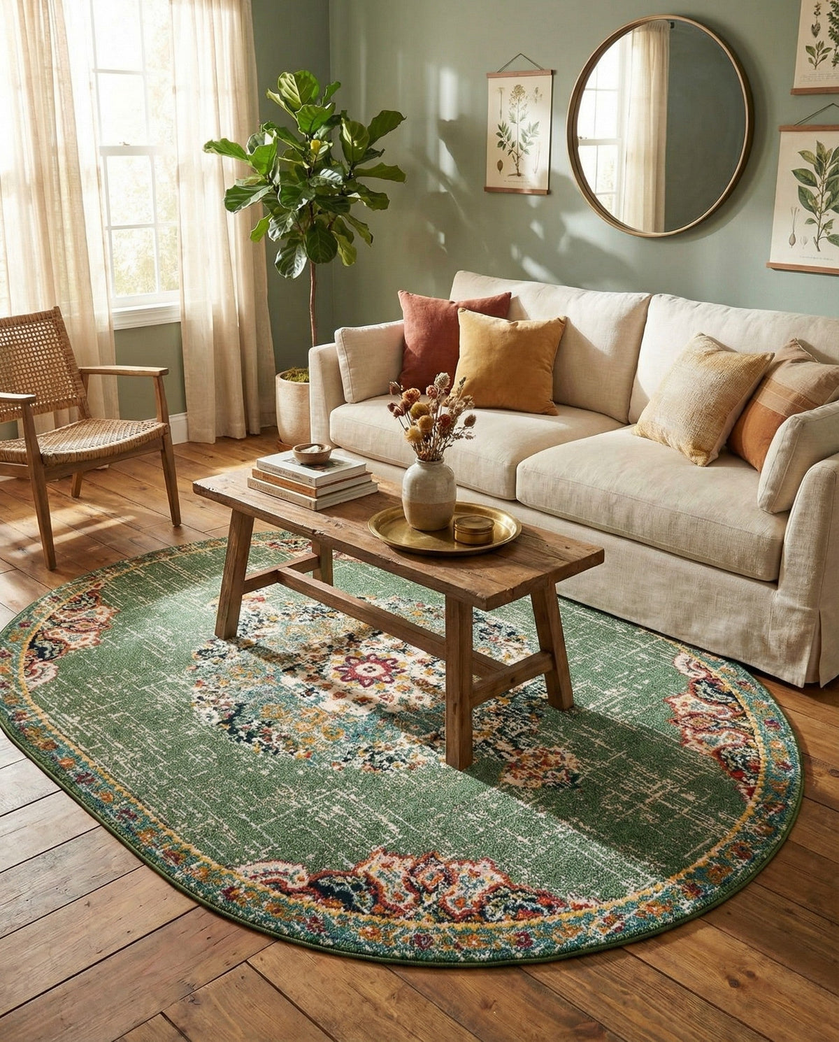 Brighton Terrace Collection Area Rug - Hove (Green) Oval Green  lifestyle 125