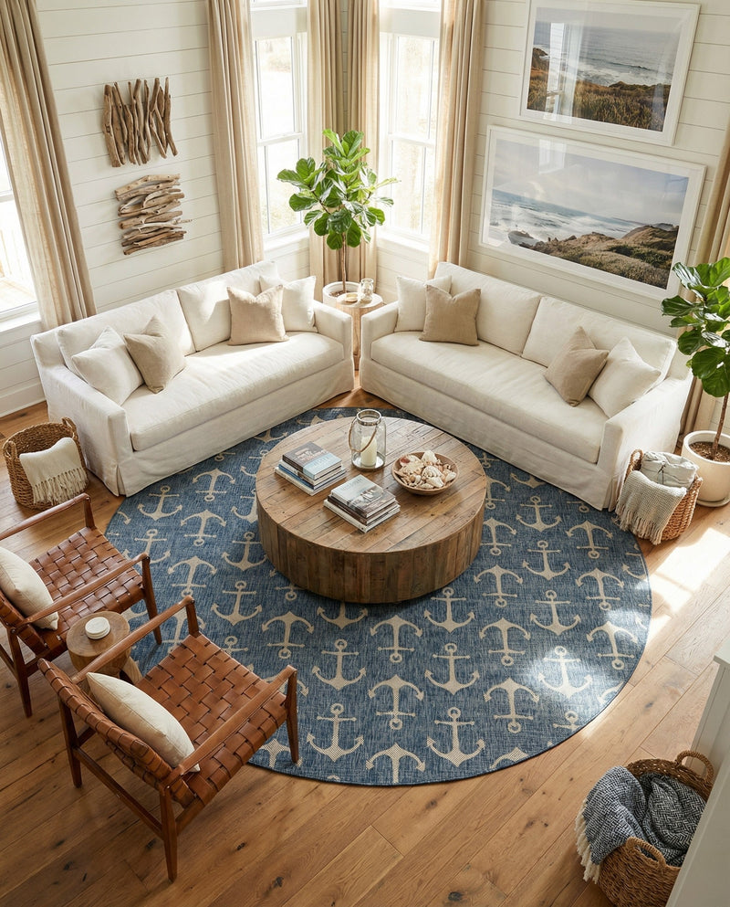 Seaside Haven Rugs Collection Area Rug - Sapphire (Blue) Round Blue  lifestyle 50