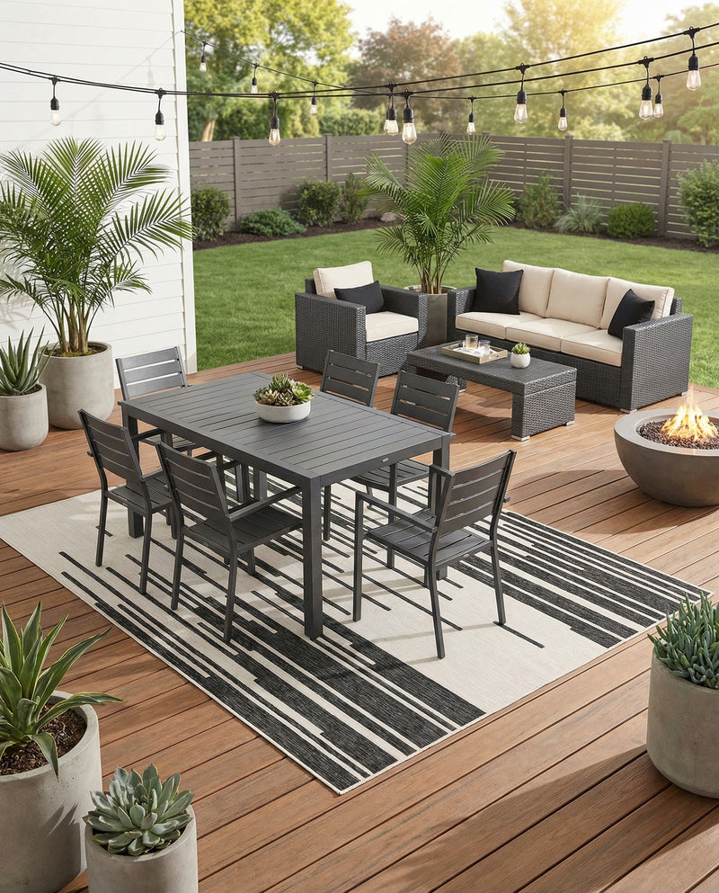 Urban Terrace Collection Area Rug -  Riverside Rectangle Black and White  lifestyle 7